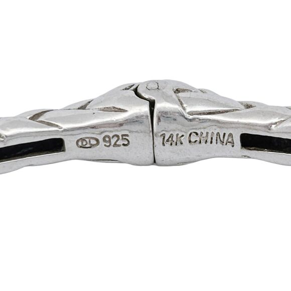 Vintage DL Sterling Silver 925 14K Gold Basket Weave Hinge Cuff Bracelet 6.25" - Picture 3 of 9